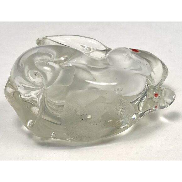 VTG 3" Handblown Clear w/ White Art Glass BUNNY Rabbit Paperweight Figurine EUC - Picture 4 of 4